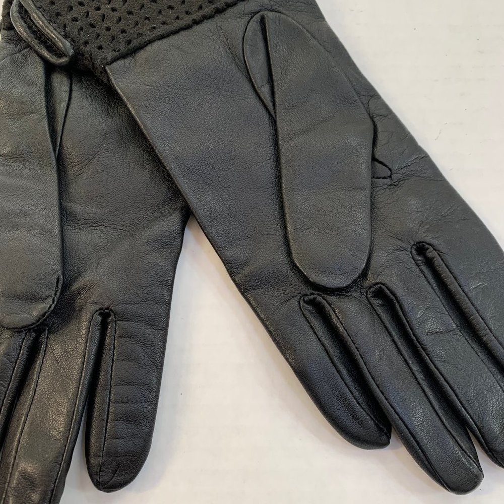 New Grandoe Black Genuine Leather Cashmere Blend Lined Winter Gloves - Picture 4 of 7